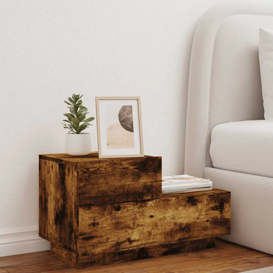 Table de chevet avec lumières LED chêne fumé 70x36x40,5 cm - 3
