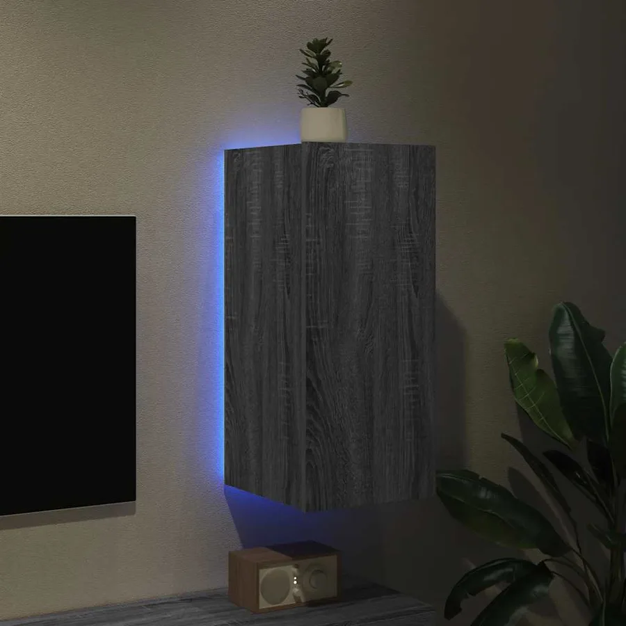 Meuble TV mural avec lumières LED sonoma gris 30,5x35x70 cm - 4