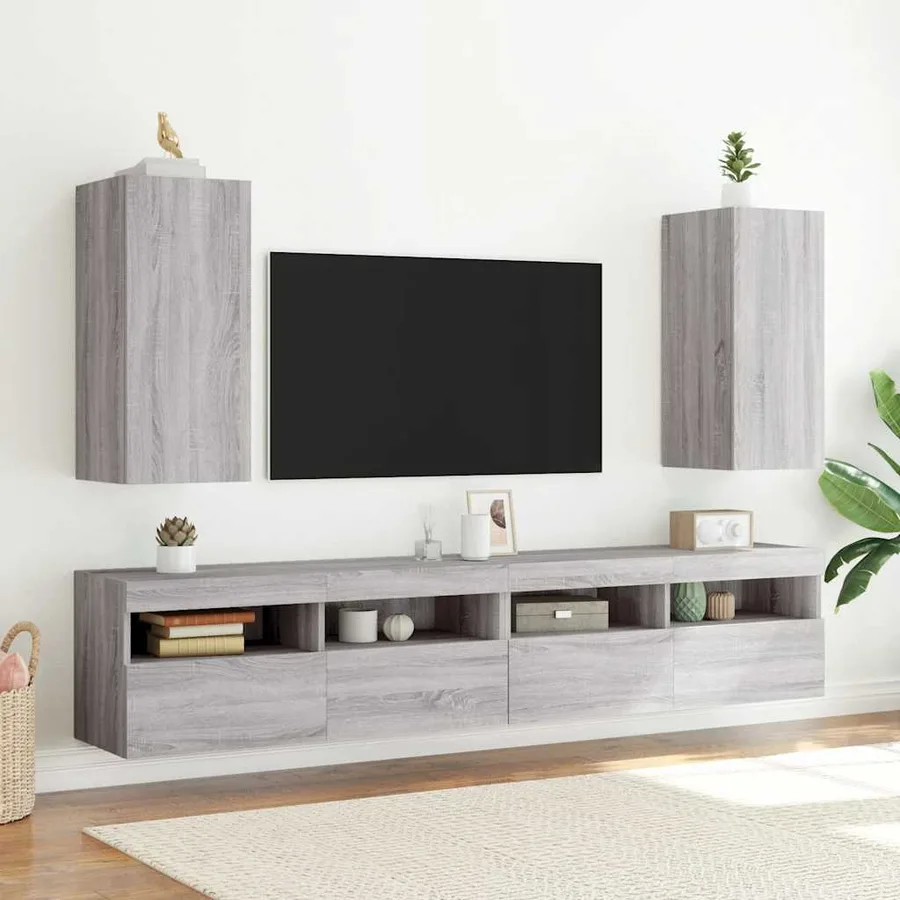 Meuble TV mural avec lumières LED sonoma gris 30,5x35x70 cm - 6
