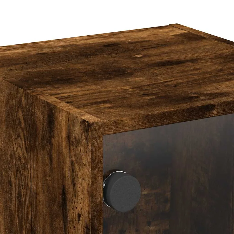 Table de chevet avec porte en verre chêne fumé 35x37x35 cm - 10
