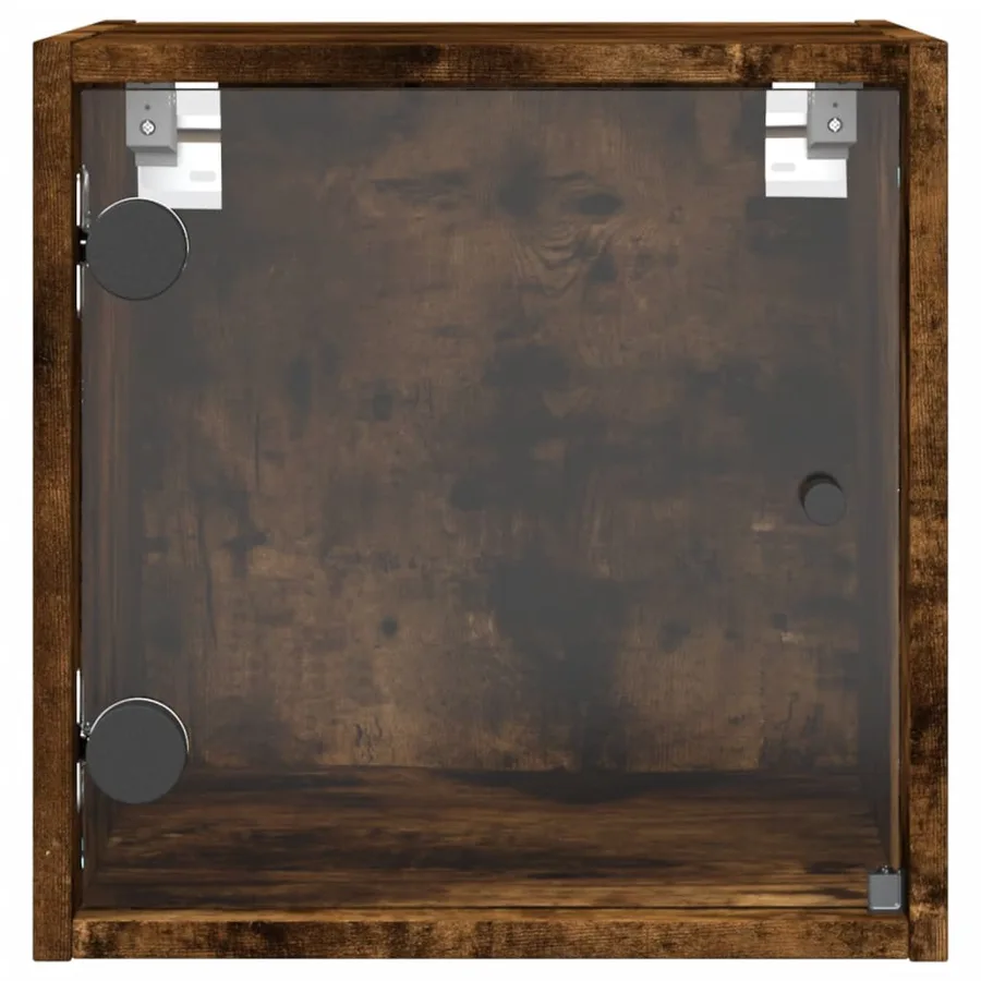 Table de chevet avec porte en verre chêne fumé 35x37x35 cm - 6