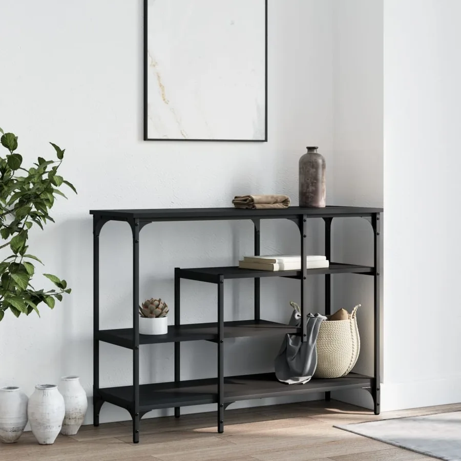 Table console avec étagères noir 100x35x75 cm - 3