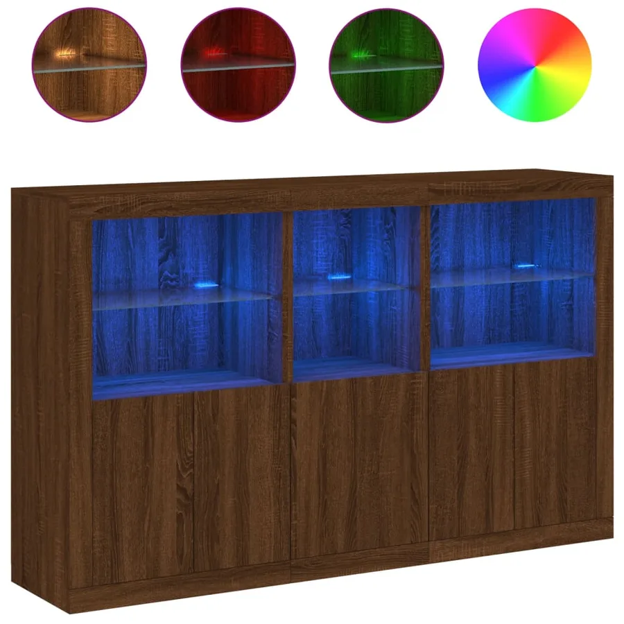 Buffet avec lumières LED chêne marron 162x37x100 cm - 2
