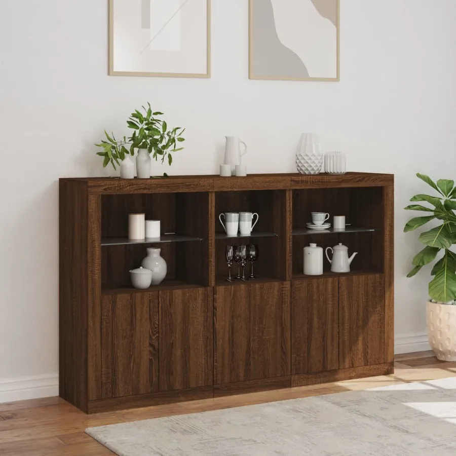 Buffet avec lumières LED chêne marron 162x37x100 cm - 4