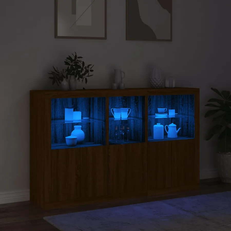 Buffet avec lumières LED chêne marron 162x37x100 cm - 5
