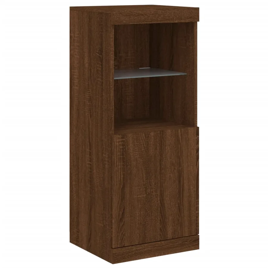 Buffet avec lumières LED chêne marron 162x37x100 cm - 9
