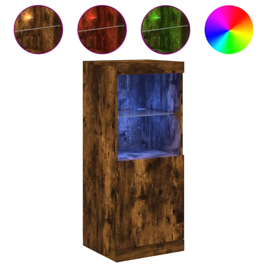 Buffet avec lumières LED chêne fumé 41x37x100 cm - 2
