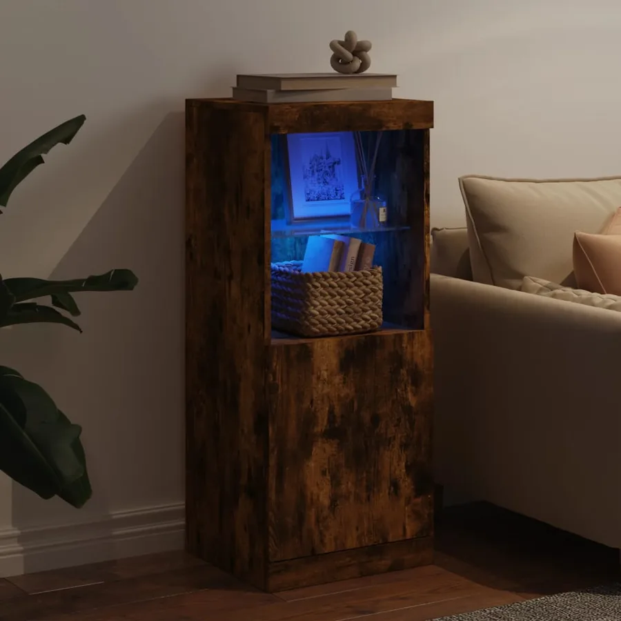 Buffet avec lumières LED chêne fumé 41x37x100 cm - 3