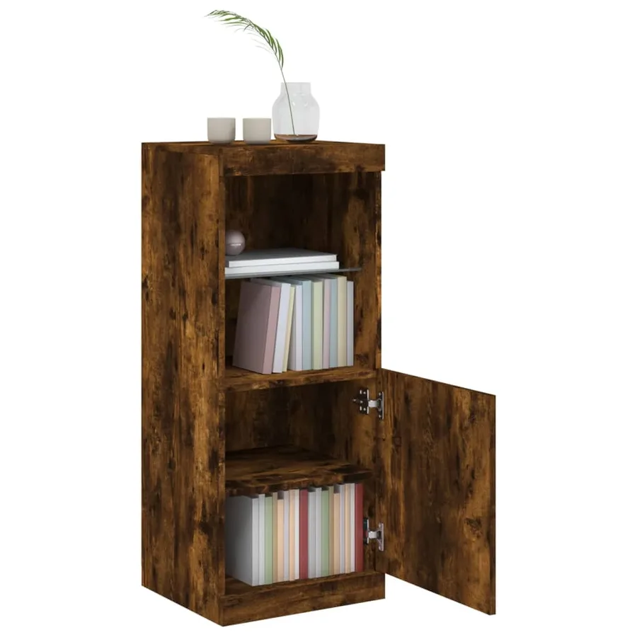 Buffet avec lumières LED chêne fumé 41x37x100 cm - 4
