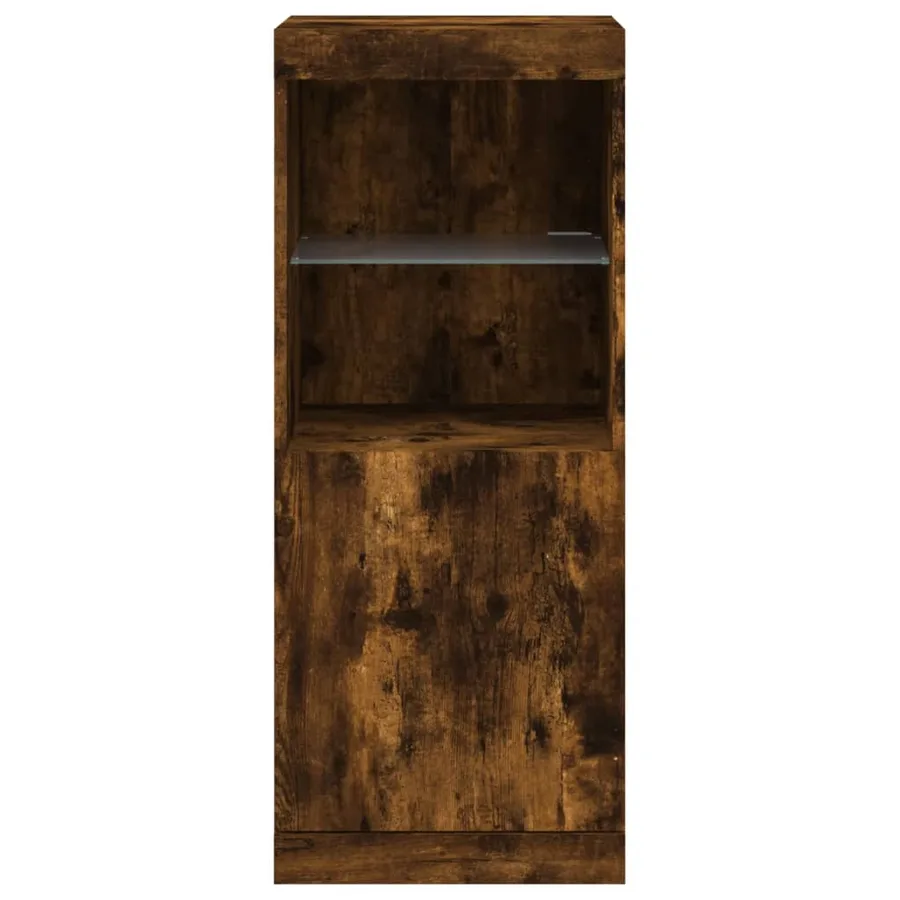 Buffet avec lumières LED chêne fumé 41x37x100 cm - 6