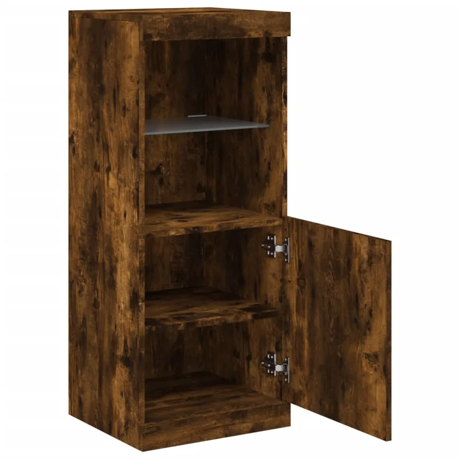 Buffet avec lumières LED chêne fumé 41x37x100 cm - 7