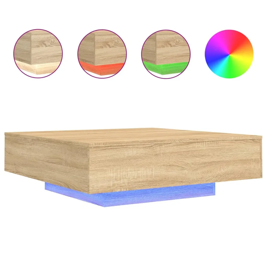 Table basse avec lumières LED chêne sonoma 100x100x31 cm - 2