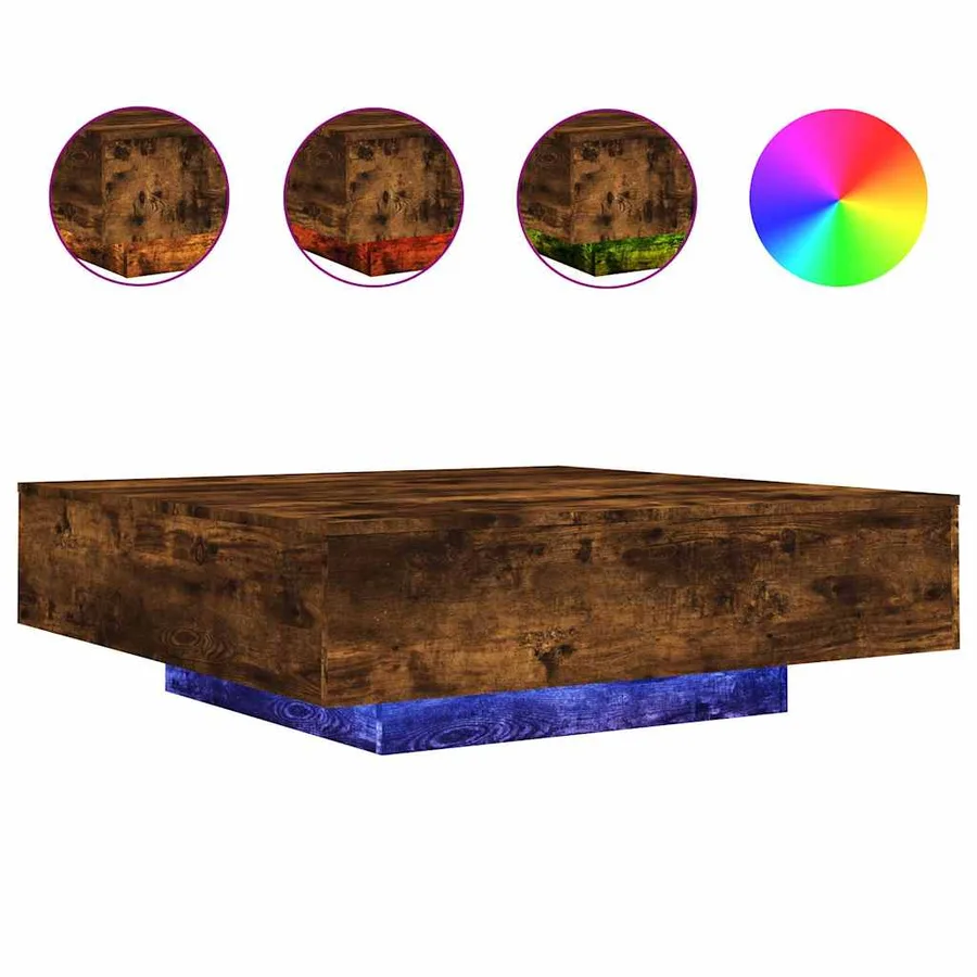 Table basse avec lumières LED chêne fumé 100x100x31 cm - 2