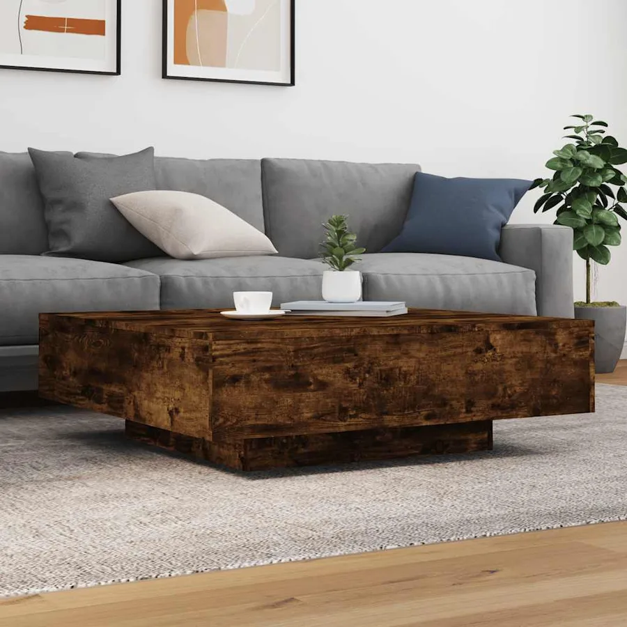 Table basse avec lumières LED chêne fumé 100x100x31 cm - 4