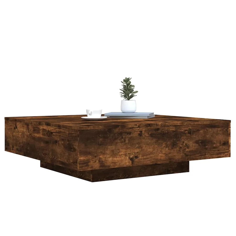 Table basse avec lumières LED chêne fumé 100x100x31 cm - 5