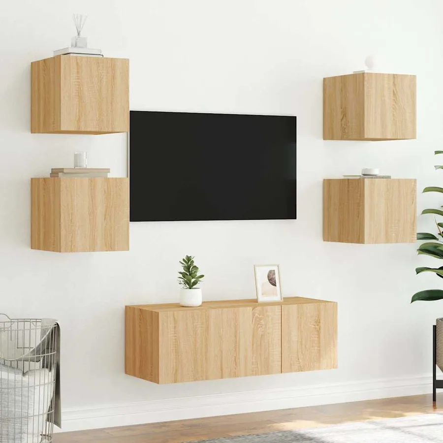 Meubles TV muraux lumières LED 2 pcs chêne sonoma 30,5x35x30 cm - 5
