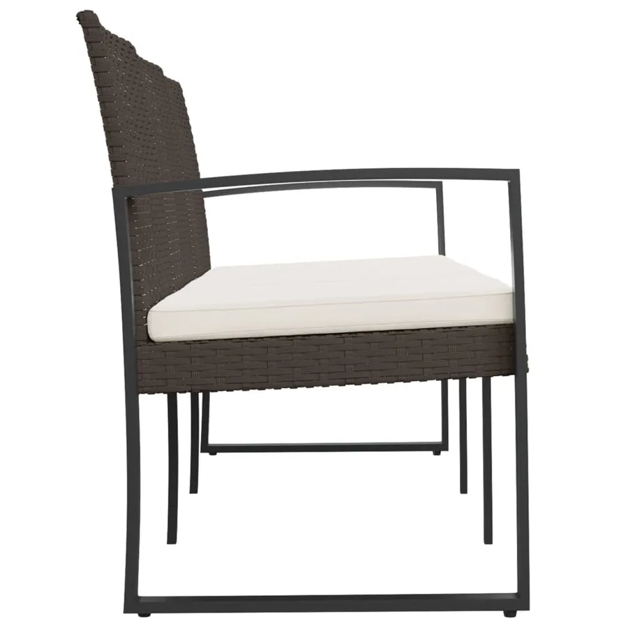 Banc de jardin à 3 places avec coussins marron PP rotin - 4