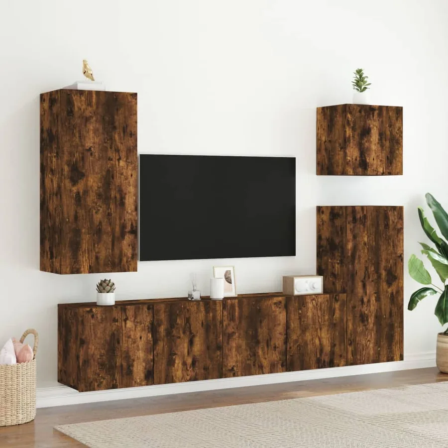 Meubles TV muraux 2 pcs chêne fumé 80x30x41 cm - 3