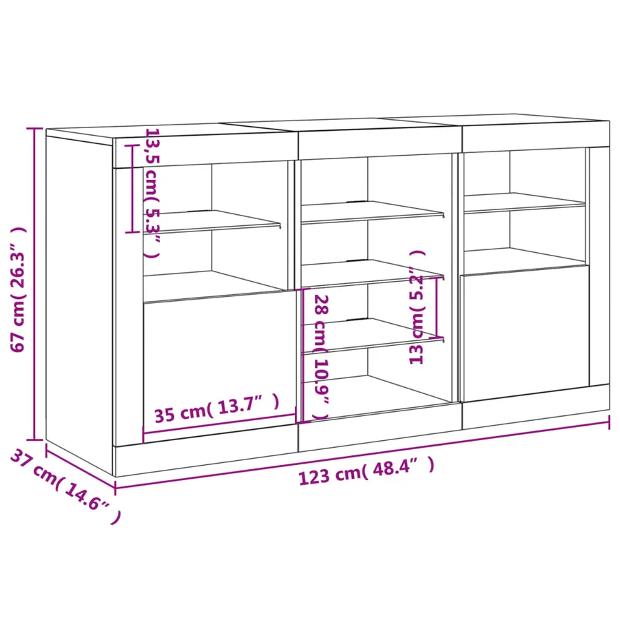 Buffet avec lumières LED sonoma gris 123x37x67 cm - 17