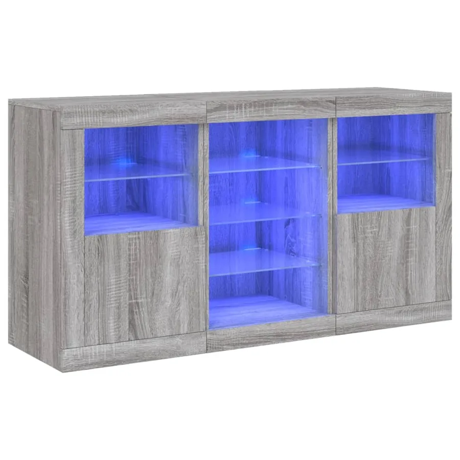 Buffet avec lumières LED sonoma gris 123x37x67 cm - 2