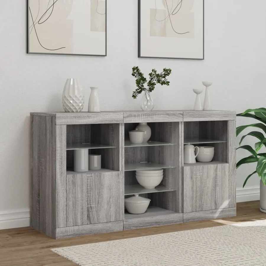 Buffet avec lumières LED sonoma gris 123x37x67 cm - 3