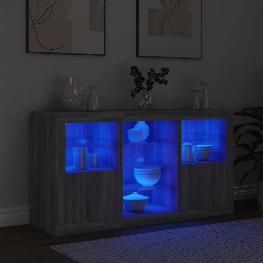 Buffet avec lumières LED sonoma gris 123x37x67 cm - 4