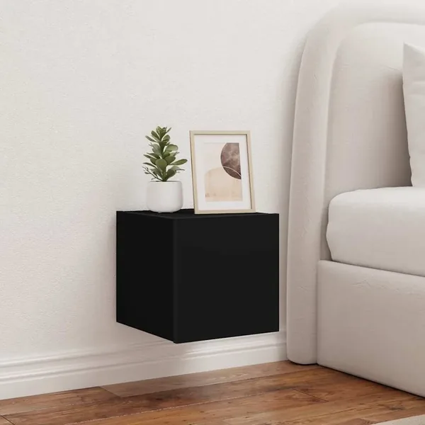 Meubles TV muraux avec lumières LED 2 pcs noir 30,5x35x30 cm