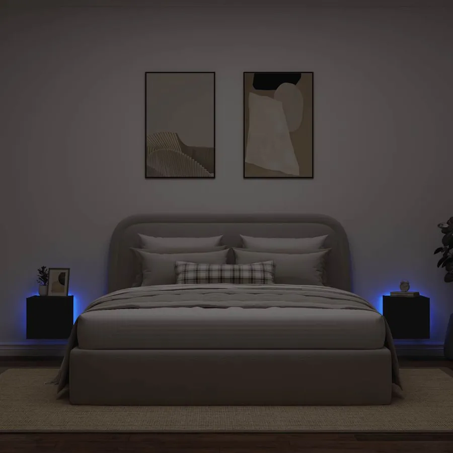 Meubles TV muraux avec lumières LED 2 pcs noir 30,5x35x30 cm - 3