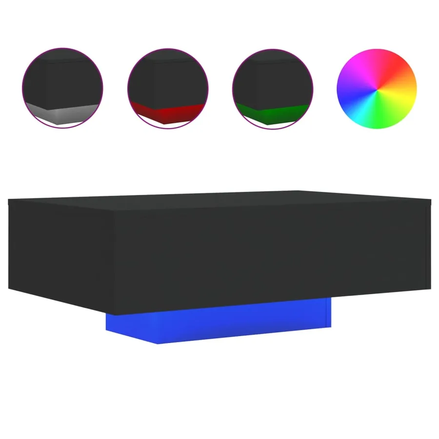 Table basse avec lumières LED noir 85x55x31 cm - 2