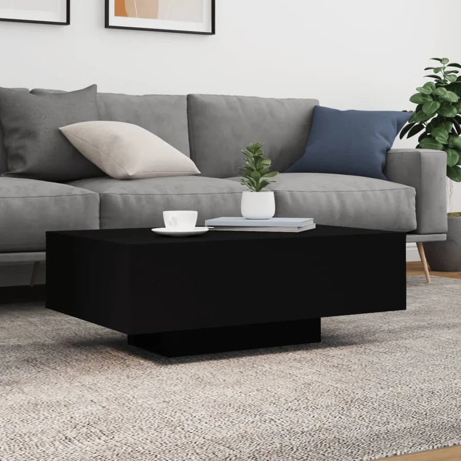 Table basse avec lumières LED noir 85x55x31 cm - 4
