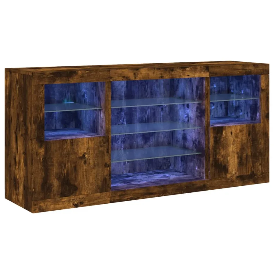Buffet avec lumières LED chêne fumé 142,5x37x67 cm - 2