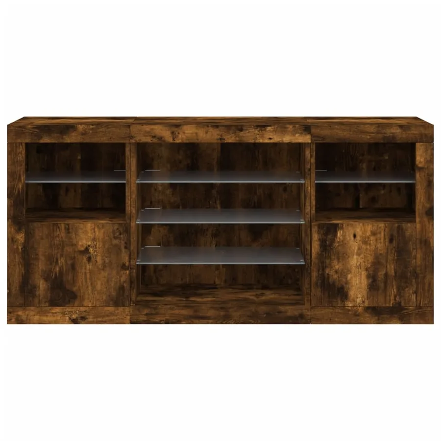 Buffet avec lumières LED chêne fumé 142,5x37x67 cm - 6