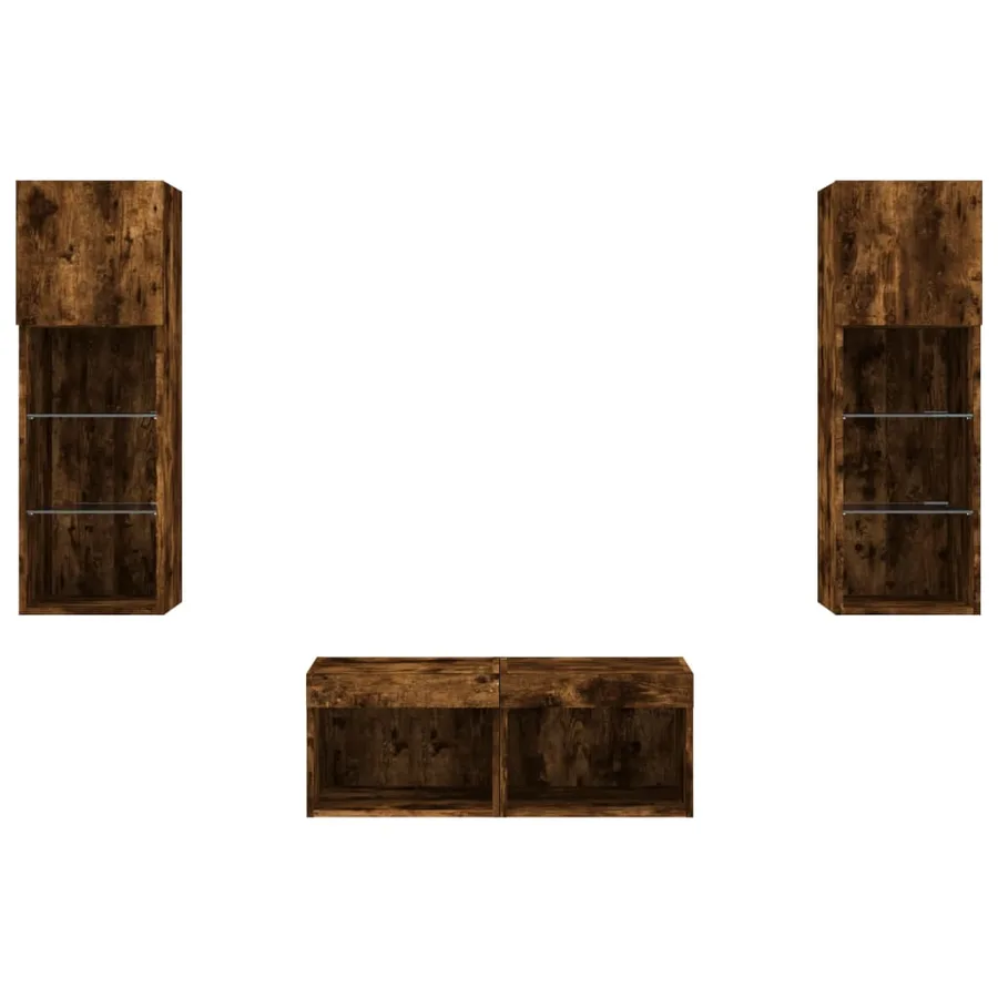 Meuble TV muraux 4 pcs avec lumières LED chêne fumé - 7