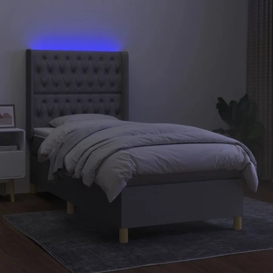 Sommier à lattes de lit matelas LED Gris clair 80x200cm Tissu - 3