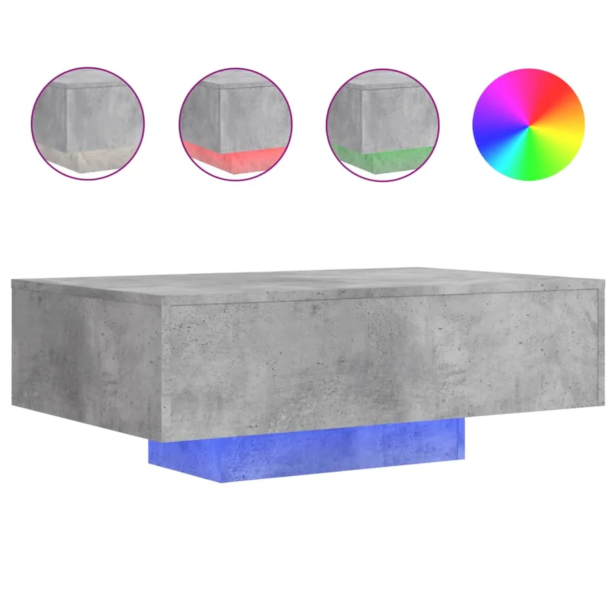 Table basse avec lumières LED gris béton 85x55x31 cm - 2