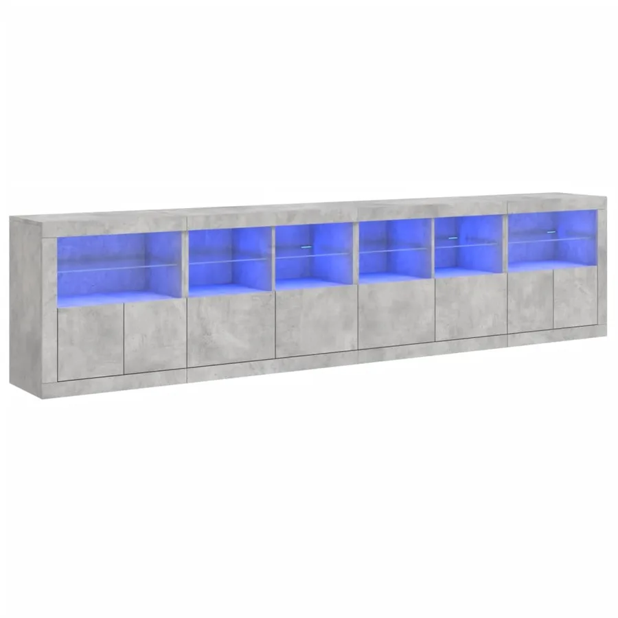 Buffet avec lumières LED gris béton 283x37x67 cm - 2