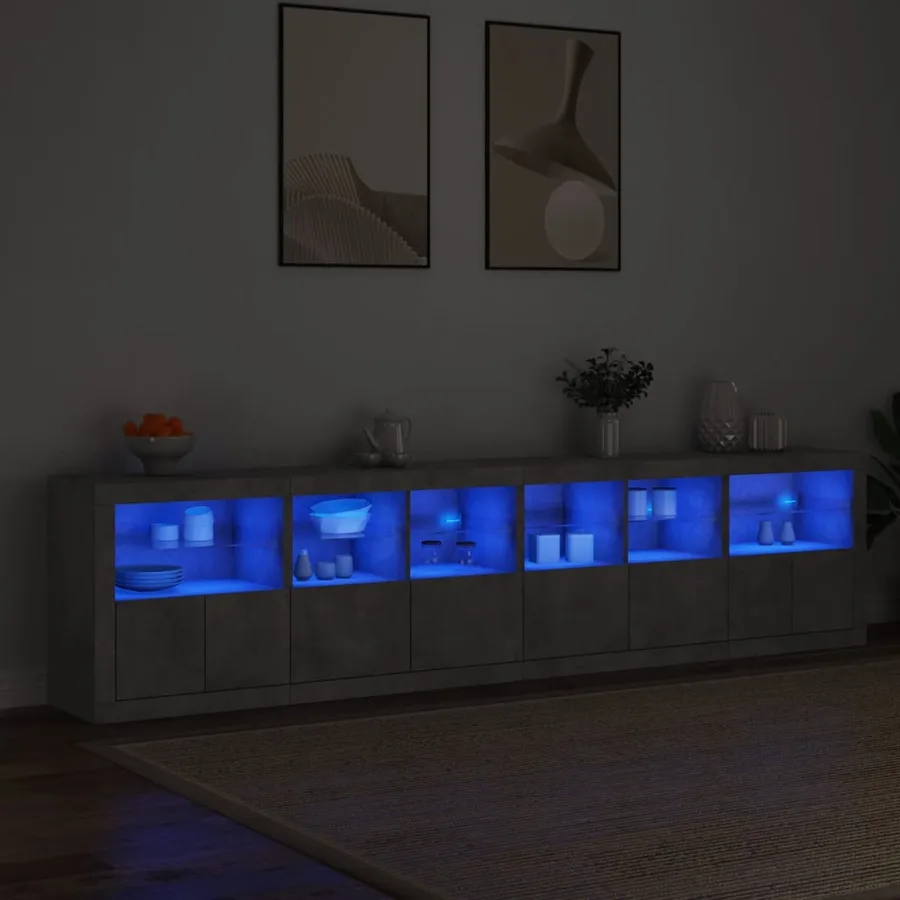 Buffet avec lumières LED gris béton 283x37x67 cm - 3