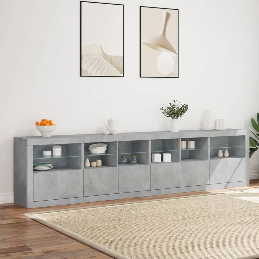 Buffet avec lumières LED gris béton 283x37x67 cm - 4
