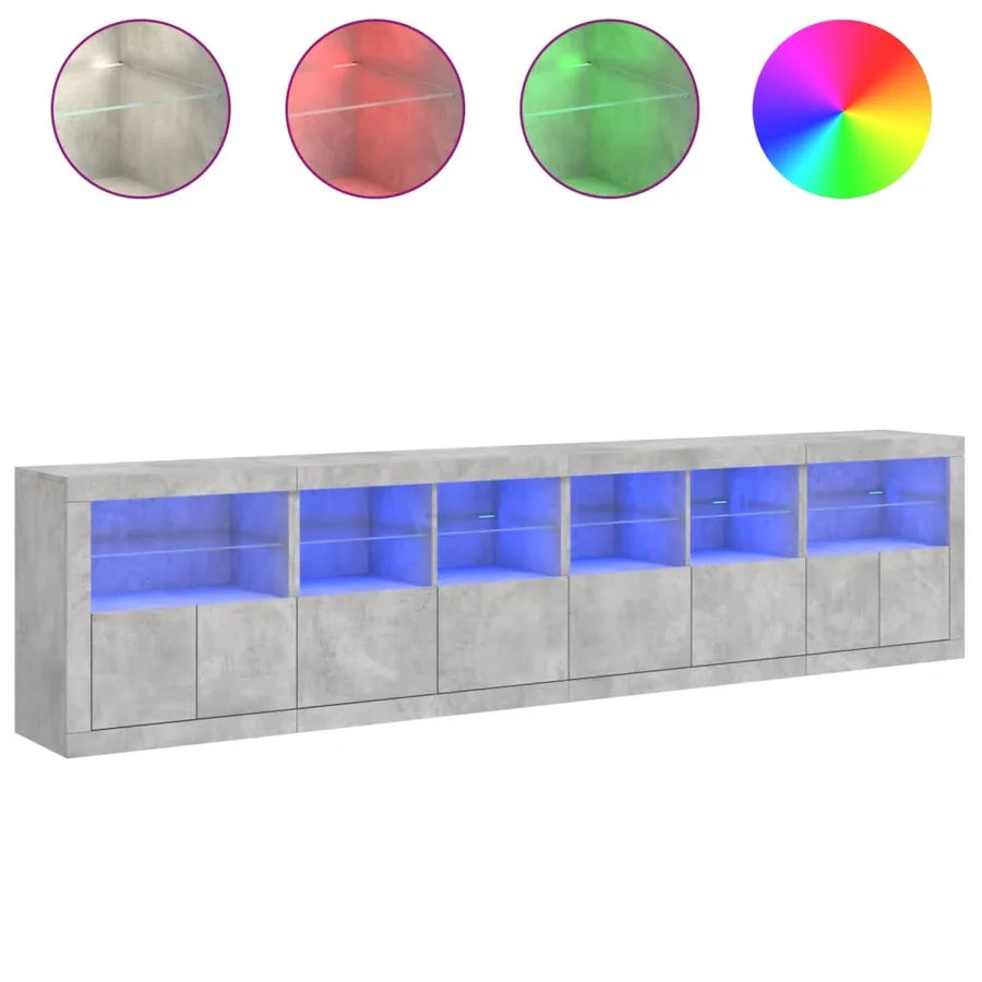 Buffet avec lumières LED gris béton 283x37x67 cm - 5