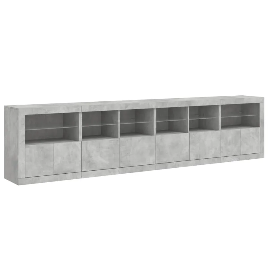 Buffet avec lumières LED gris béton 283x37x67 cm - 6
