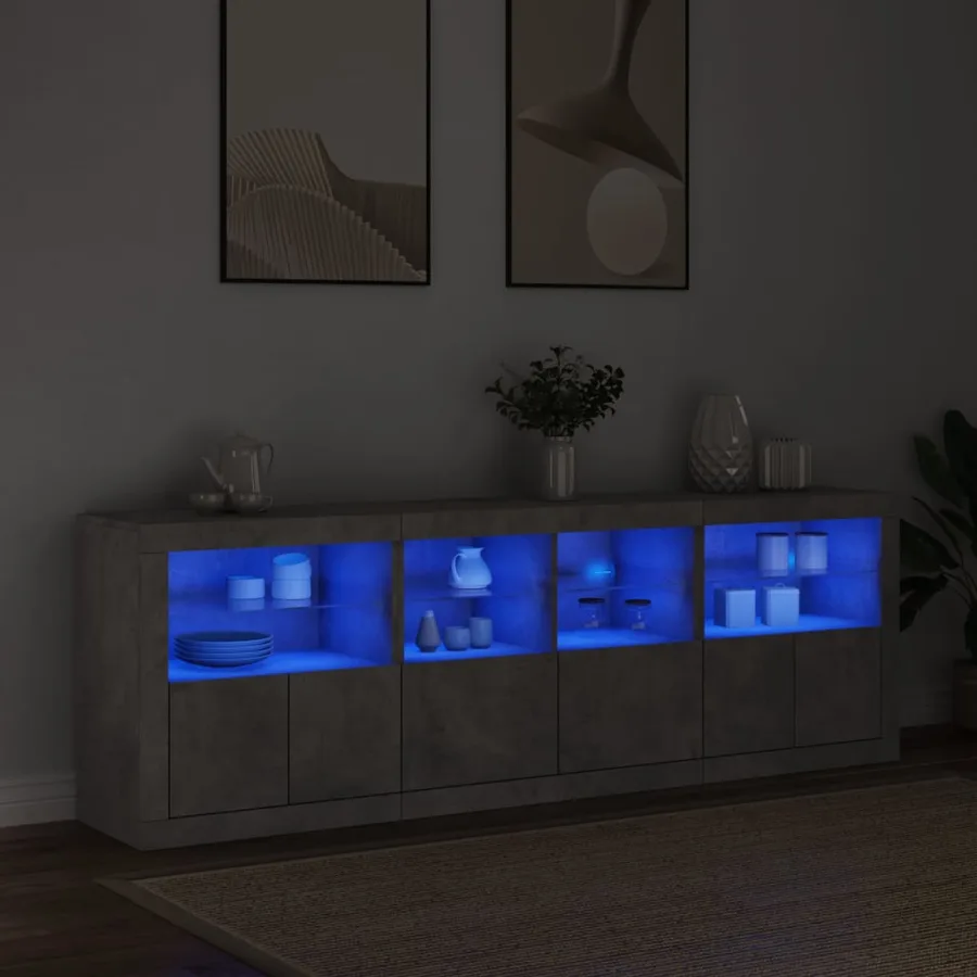 Buffet avec lumières LED gris béton 202x37x67 cm - 3