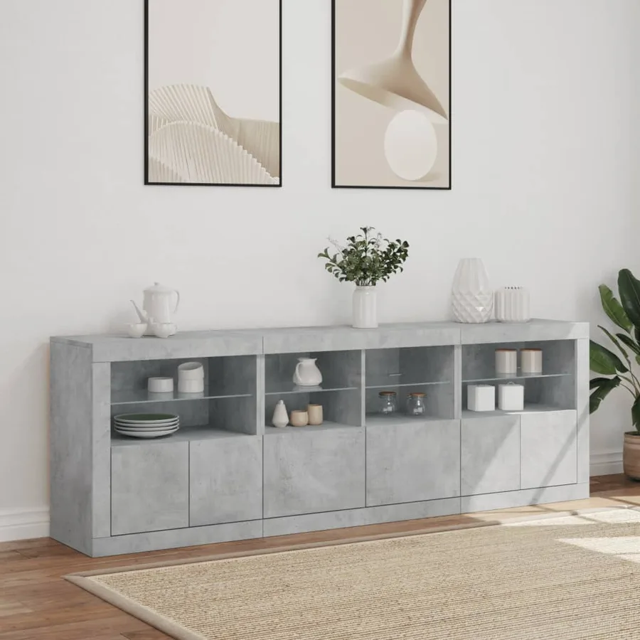 Buffet avec lumières LED gris béton 202x37x67 cm - 4