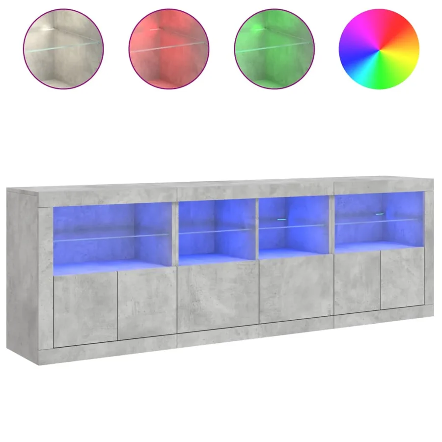 Buffet avec lumières LED gris béton 202x37x67 cm - 5