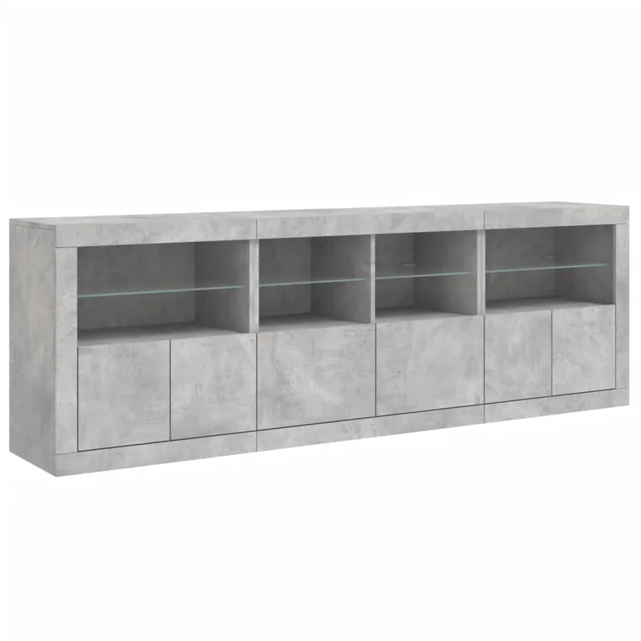 Buffet avec lumières LED gris béton 202x37x67 cm - 6