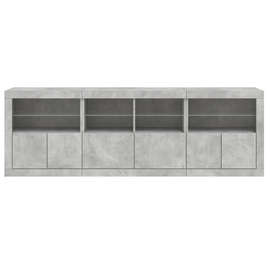 Buffet avec lumières LED gris béton 202x37x67 cm - 7