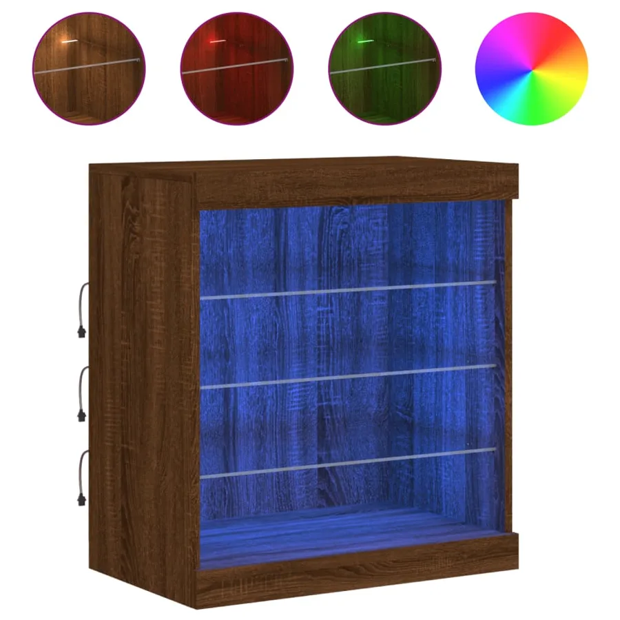 Buffet avec lumières LED chêne marron 60,5x37x67 cm - 2