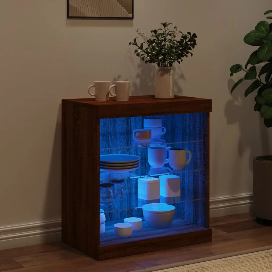 Buffet avec lumières LED chêne marron 60,5x37x67 cm - 3