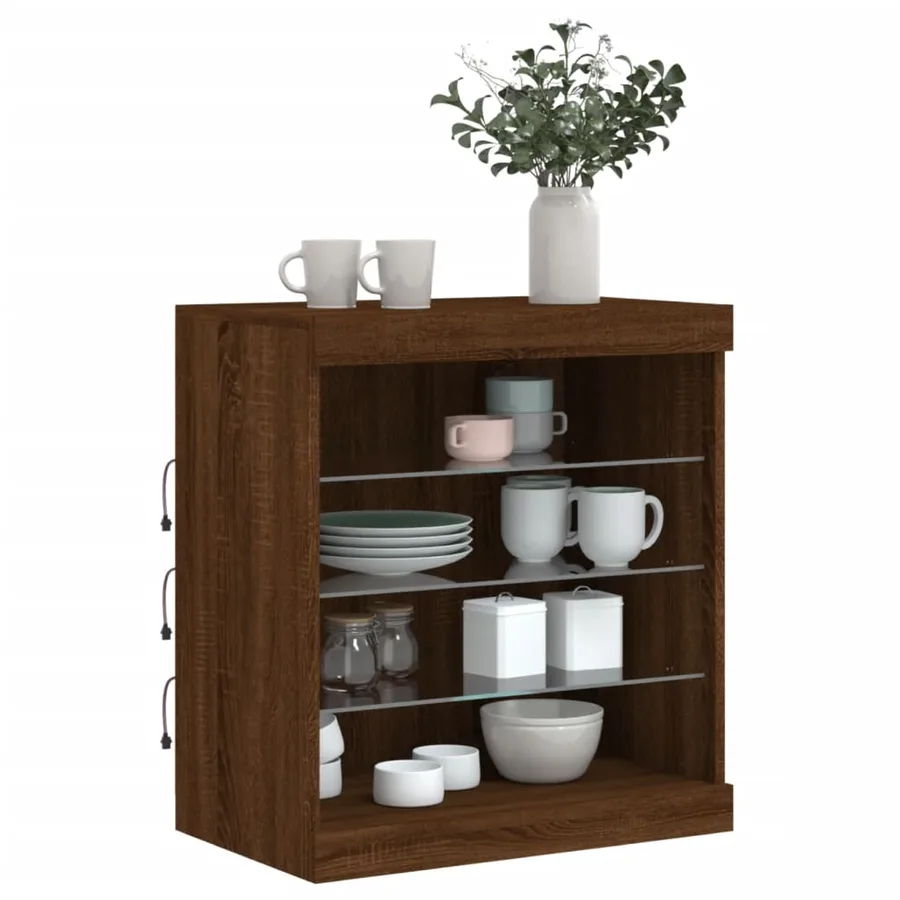 Buffet avec lumières LED chêne marron 60,5x37x67 cm - 4