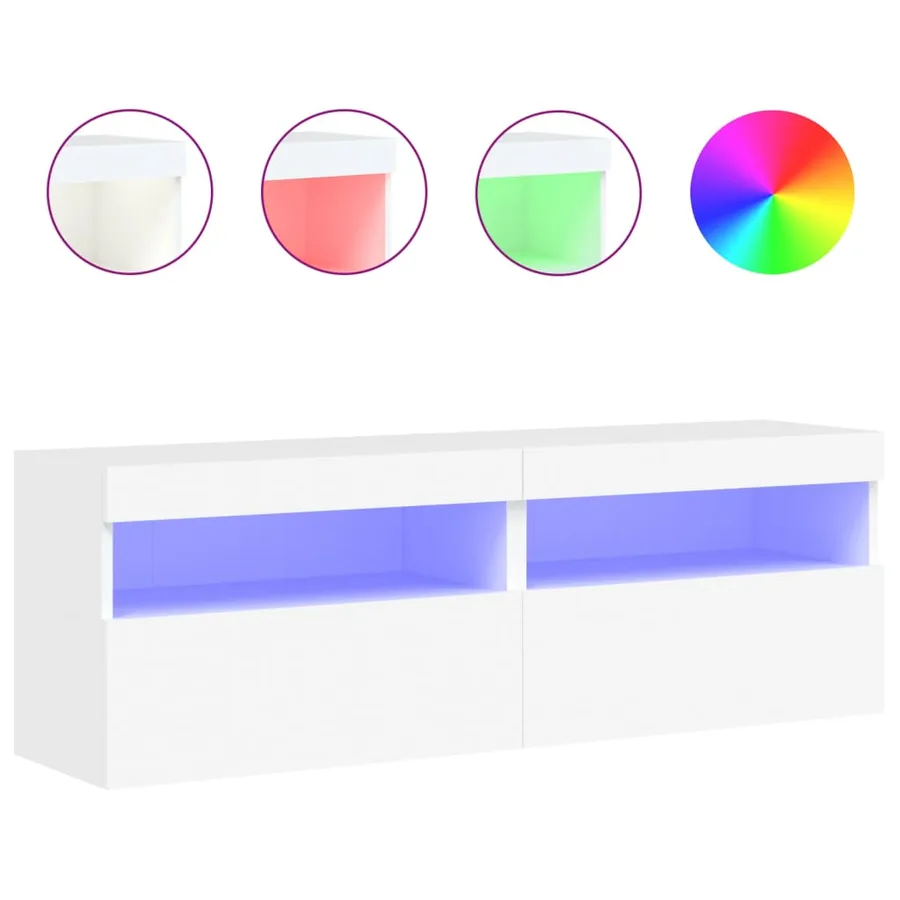 Meubles TV muraux avec lumières LED 2 pcs blanc 60x30x40 cm - 2