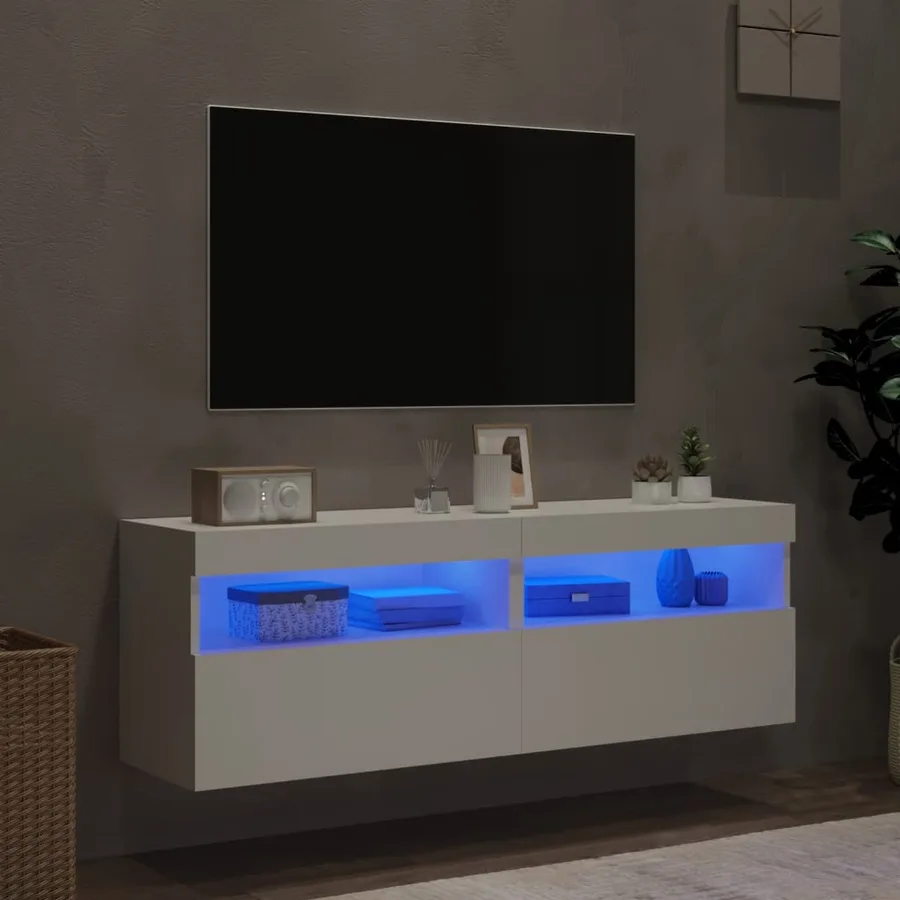 Meubles TV muraux avec lumières LED 2 pcs blanc 60x30x40 cm - 4